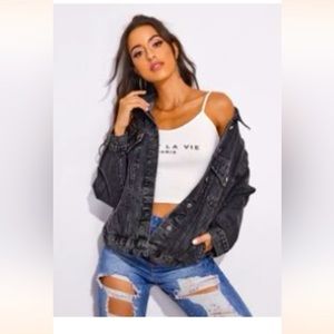 Oversized gray denim jacket